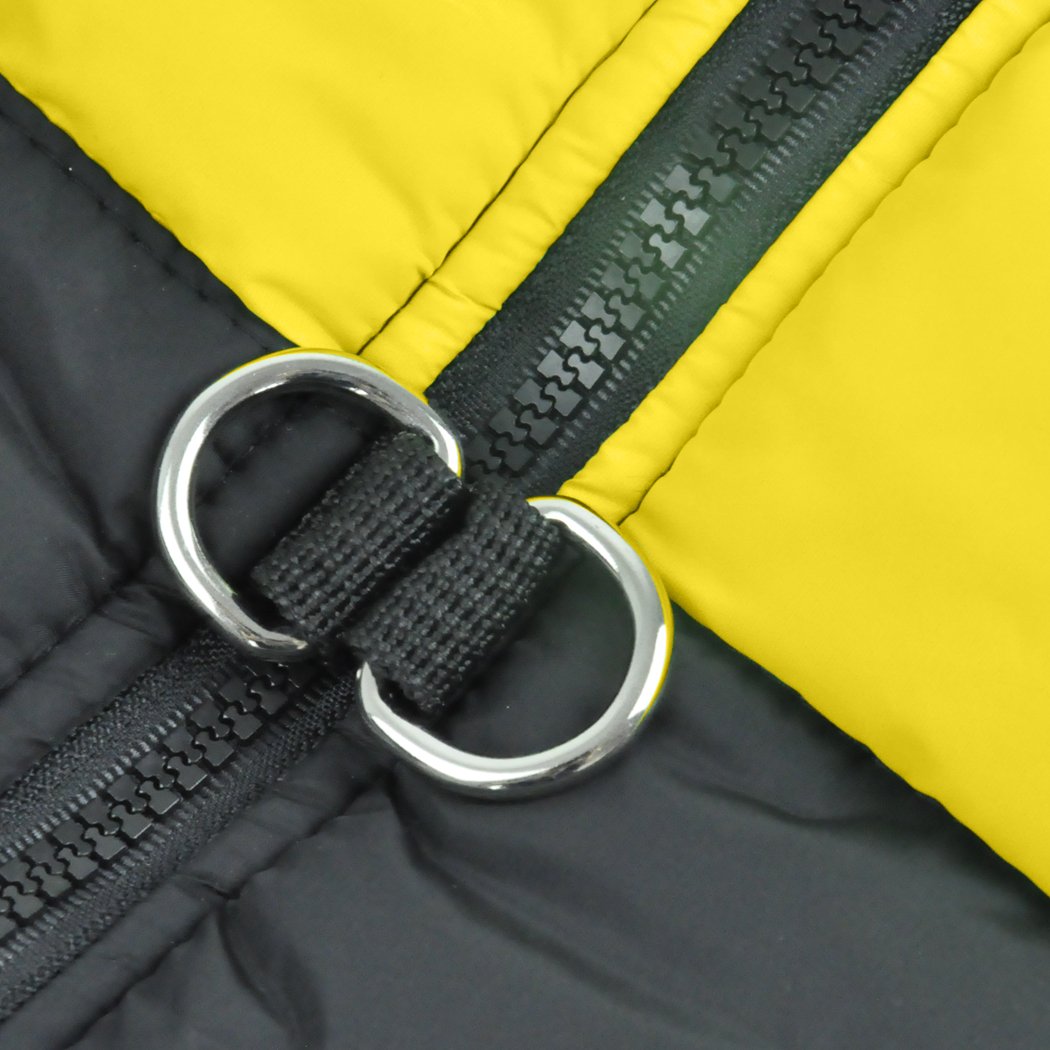 PaWz Dog Winter Jacket in bright yellow, padded and waterproof, designed for dogs to keep them warm and dry during winter walks.